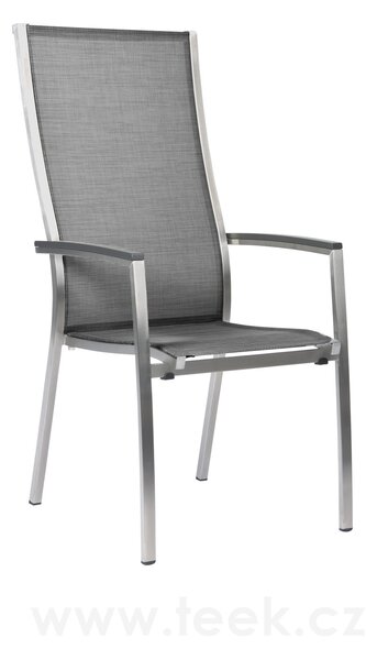 Stern Nerezové stohovatelné jídelní křeslo Cardiff s vysokými zády, Stern, 56x70x110 cm, rám nerez, výplet textilen stříbrnočerný (silver grey), Područky šedočerné (anthracite)