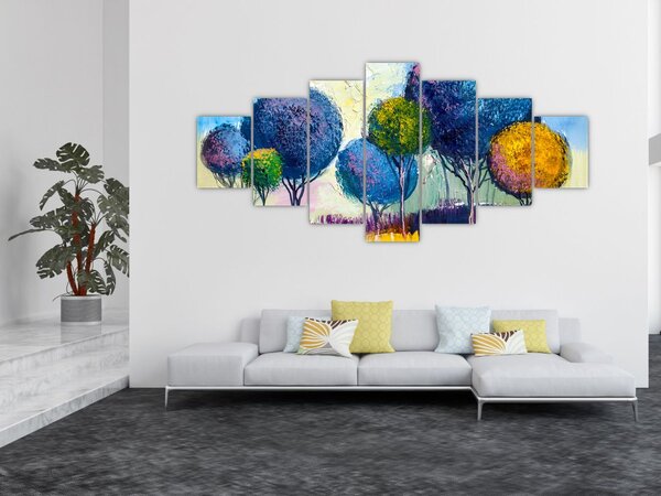 Obraz kopulovitých stromů, olejomalba (210x100 cm)