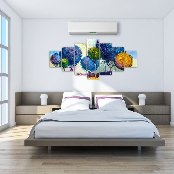 Obraz kopulovitých stromů, olejomalba (210x100 cm)