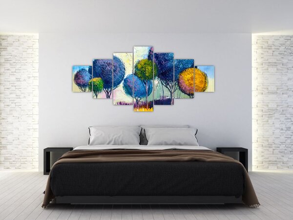 Obraz kopulovitých stromů, olejomalba (210x100 cm)