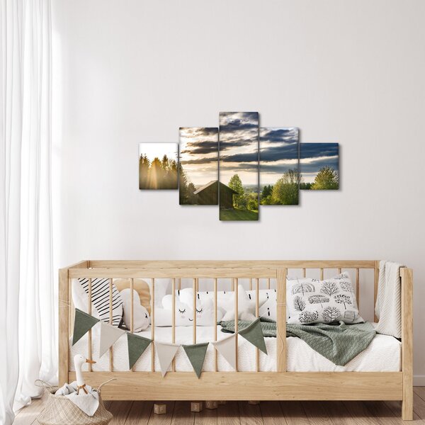 Obraz chaty na louce (125x70 cm)