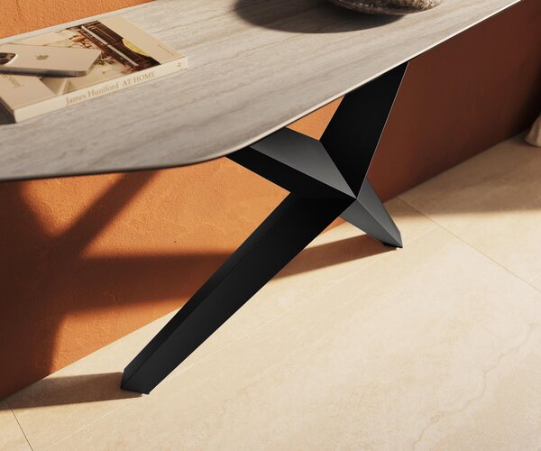 DELIFE Konzolový stůl Edge polygonální 180×50 cm keramika Laminam® Travertino Bianco krémově bílá Zentharo kov černá