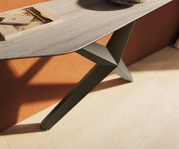 DELIFE Konzolový stůl Edge polygonální 180×50 cm keramika Laminam® Travertino Bianco krémově bílá Zentharo kov titanová barva