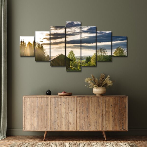 Obraz chaty na louce (210x100 cm)