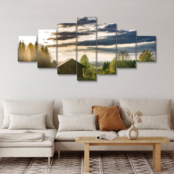 Obraz chaty na louce (210x100 cm)