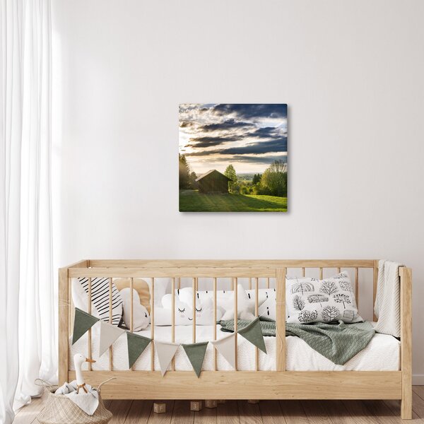 Obraz chaty na louce (30x30 cm)