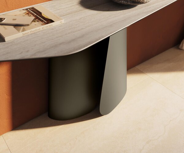 DELIFE Konzolový stůl Edge polygonální 180×50 cm keramika Laminam® Travertino Bianco krémově bílá Livos kov titanová barva