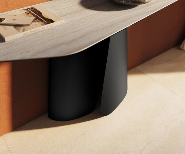 DELIFE Konzolový stůl Edge polygonální 180×50 cm keramika Laminam® Travertino Bianco krémově bílá Livos kov černá