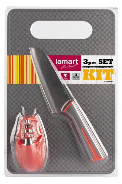 Lamart - Kuchyňská sada 3 ks - nůž, brousek a prkénko