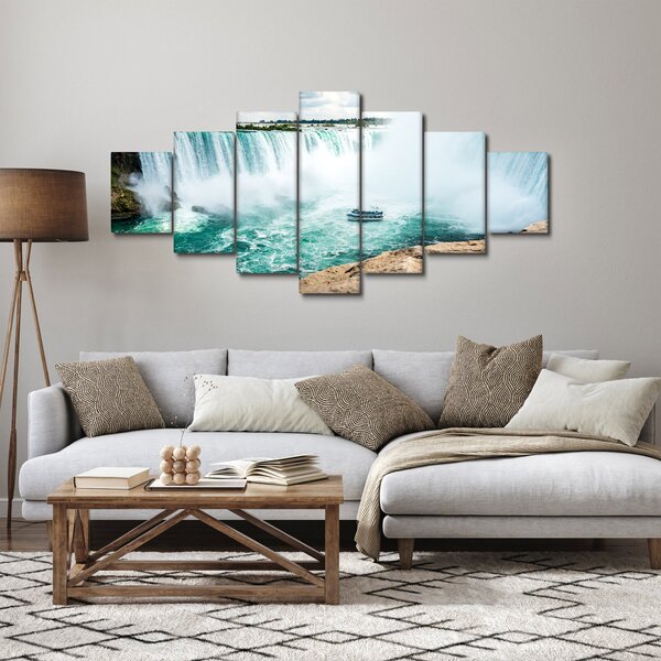 Obraz vodopádů s lodí (210x100 cm)