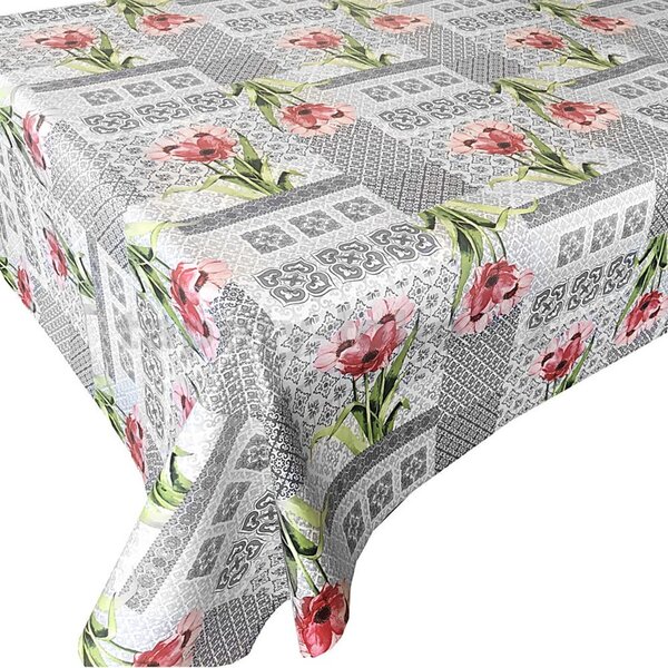 Ubrus PVC 3581312, metráž, šířka 140 cm, ornamenty hnědé s růžovými květinami, IMPOL TRADE