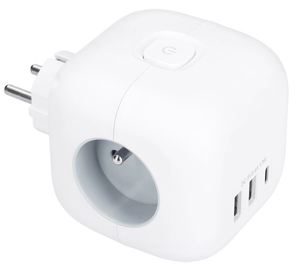 SOLIGHT Rozbočka kostka, 3x 16A + USB A+C, bílá, vypínač