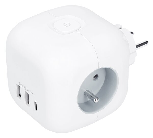 SOLIGHT Rozbočka kostka, 3x 16A + USB A+C, bílá, vypínač