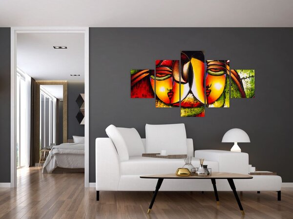 Obraz - Olejomalba, abstraktní obličeje (125x70 cm)
