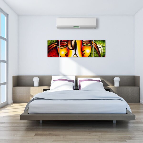 Obraz - Olejomalba, abstraktní obličeje (170x50 cm)