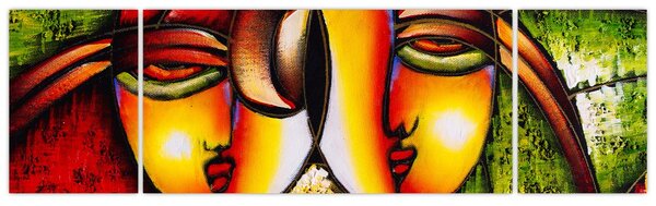 Obraz - Olejomalba, abstraktní obličeje (170x50 cm)