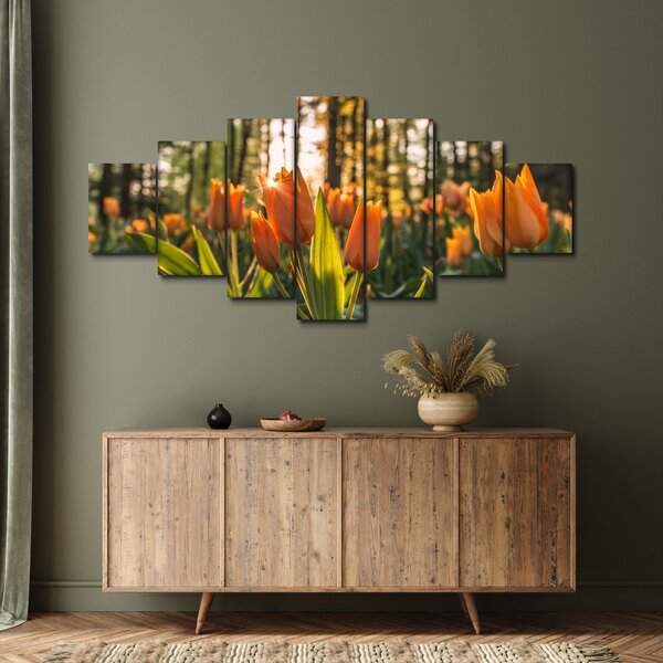 Obraz - oranžové tulipány (210x100 cm)