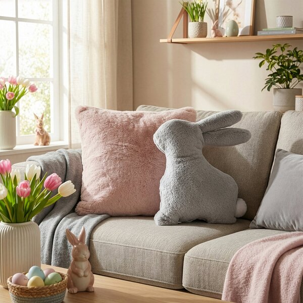 VELIKONOČNÍ POLŠTÁŘ RABBIT 35X39 CM STŘÍBRNÁ