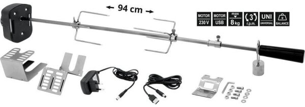 Grilovací jehla s motorem 230V