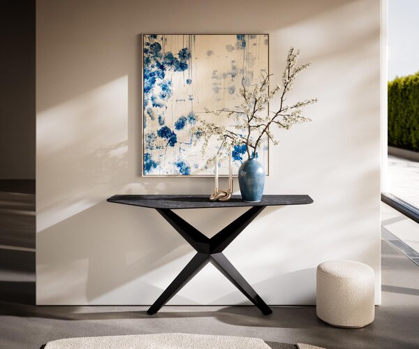 DELIFE Konzolový stůl Edge polygonální 140×50 cm keramika Laminam® Nero Greco antracit Zentharo kov černá