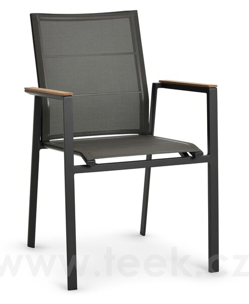 Diphano Hliníkové stohovatelné jídelní křeslo s teakovou područkou Selecta, Diphano, 57x62x88 cm, rám hliník barva šedočerná (lava), výplet Batyline barva tmavě hnědá (cafe), područky teak