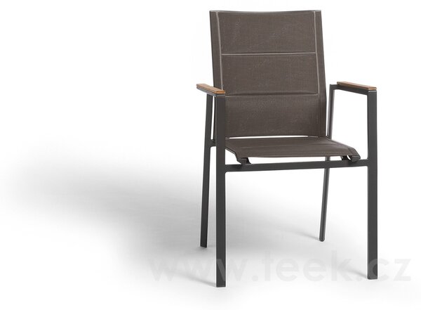 Diphano Hliníkové stohovatelné jídelní křeslo s teakovou područkou Selecta, Diphano, 57x62x88 cm, rám hliník barva šedočerná (lava), výplet Batyline barva tmavě hnědá (cafe), područky teak