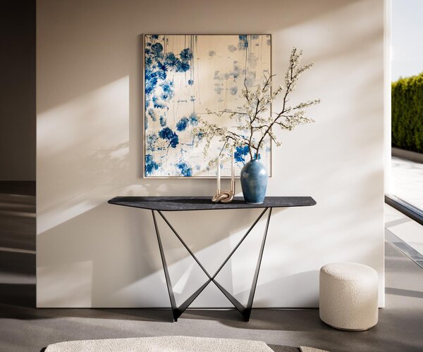 DELIFE Konzolový stůl Edge polygonální 140×50 cm keramika Laminam® Nero Greco antracit Spios kov černá