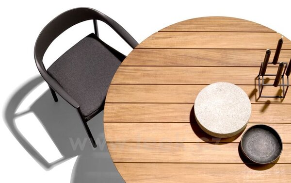 Tribu Jídelní stůl T-Table, Tribu, kulatý 80x76 cm, rám lakovaná nerez barva white, deska teak