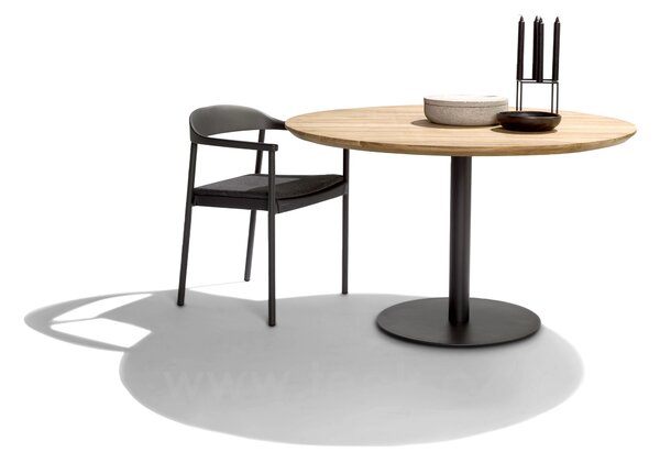 Tribu Jídelní stůl T-Table, Tribu, kulatý 80x76 cm, rám lakovaná nerez barva white, deska teak