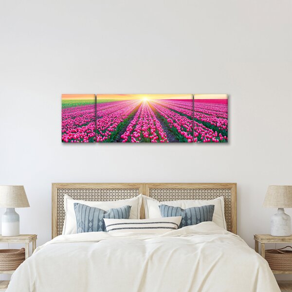 Obraz pole tulipánů se sluncem (170x50 cm)