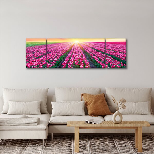 Obraz pole tulipánů se sluncem (170x50 cm)