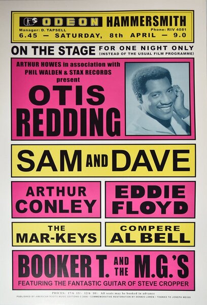 Koncertní plakát Otis Redding, The Odeon 1967
