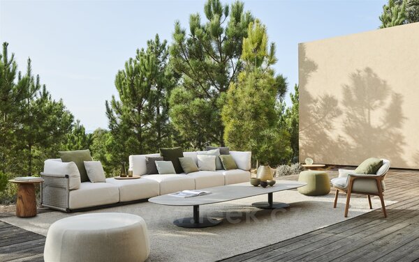 Tribu Konferenční stolek T-Table, Tribu, oválný 240x98x35 cm, rám lakovaná nerez barva white, deska teak