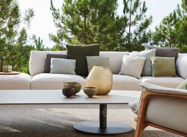 Tribu Konferenční stolek T-Table, Tribu, oválný 240x98x35 cm, rám lakovaná nerez barva white, deska teak