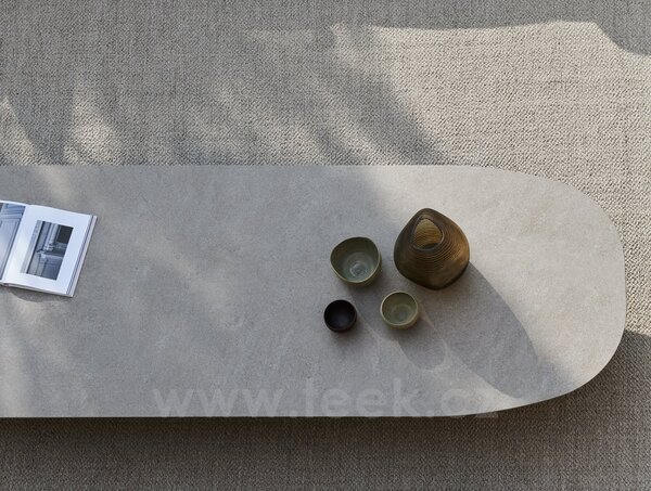 Tribu Konferenční stolek T-Table, Tribu, oválný 240x98x35 cm, rám lakovaná nerez barva white, deska teak