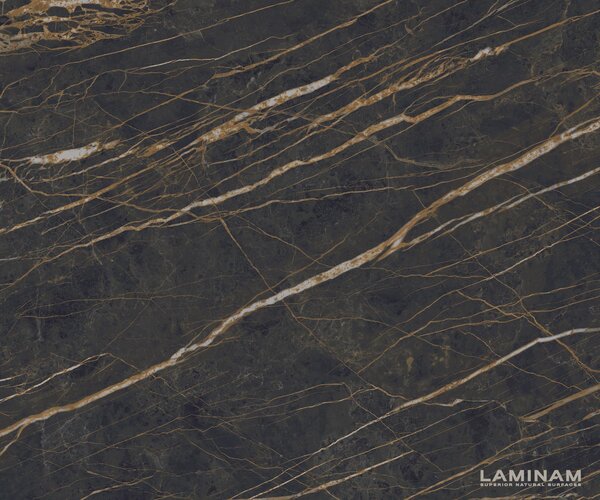 DELIFE Konzolový stůl Edge polygonální 140×50 cm keramika Laminam® Noir Desir hnědá Zentharo kov titanová barva