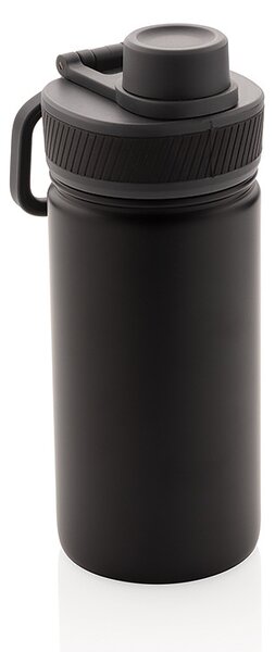 Sportovní láhev z nerezové oceli s poutkem, 550ml, XD Design, černá