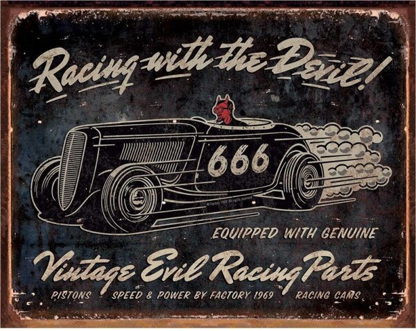 Plechová cedule Vintage Evil Racing 40 cm x 32 cm