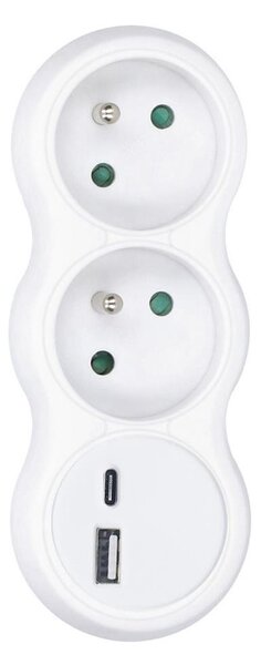Solight P100USBC - Rozbočovací zásuvka s USB A+C nabíječkou 2x10A bílá