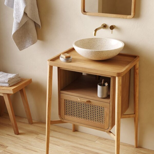 Kave Home Bílé kulaté terrazzo umyvadlo na desku Delina 40 cm