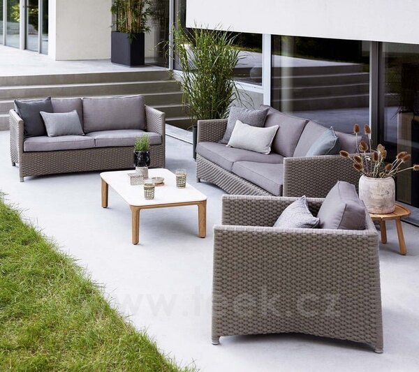 Cane-line Nízké křeslo Diamond, Cane-line, 70x88x63 cm, rám hliník, výplet lanko barva taupe, sedáky venkovní látka Natté taupe