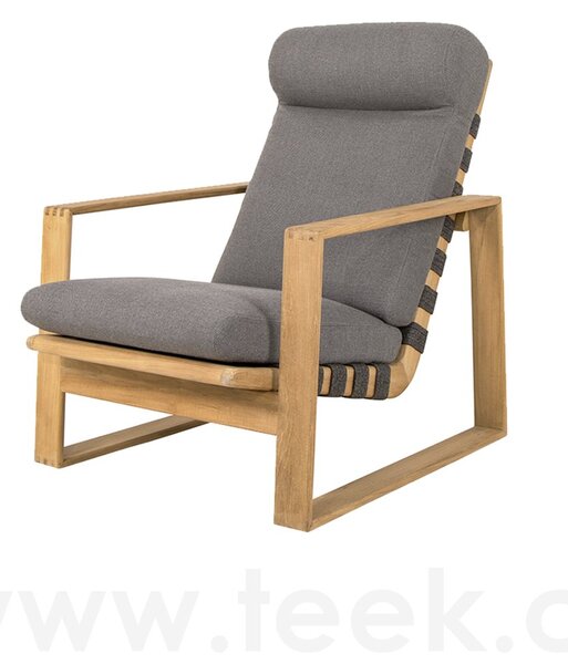 Cane-line Nízké křeslo s vysokou zádovou opěrkou Endless Soft, Cane-line, 99x76x90 cm, rám teak, lankový výplet barva dark grey, sedáky venkovní látka AirTouch grey