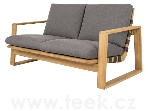 Cane-line 2-místná pohovka Endless Soft, Cane-line, 162x80x79 cm, rám teak, lankový výplet barva dark grey, sedáky venkovní látka AirTouch grey