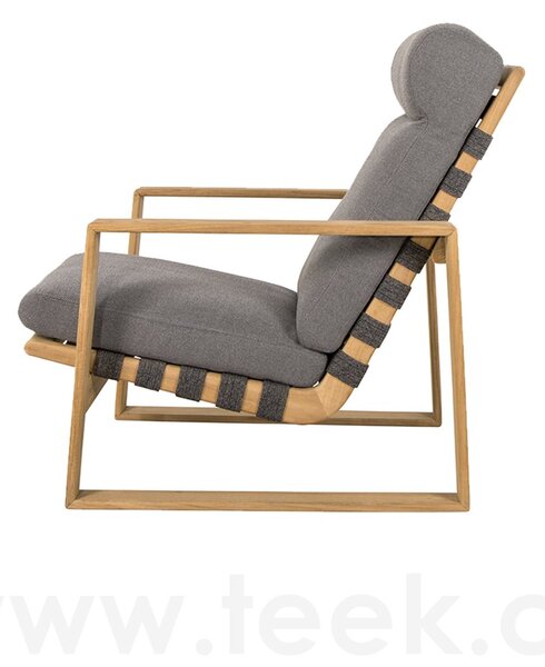 Cane-line Nízké křeslo s vysokou zádovou opěrkou Endless Soft, Cane-line, 99x76x90 cm, rám teak, lankový výplet barva dark grey, sedáky venkovní látka AirTouch grey