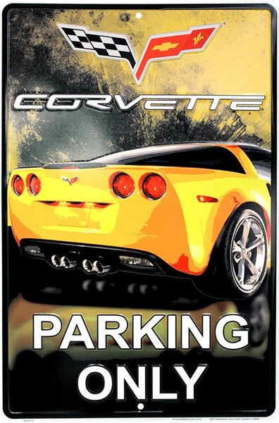 Plechová cedule Corvette Yelow Parking 30cm x 45 cm
