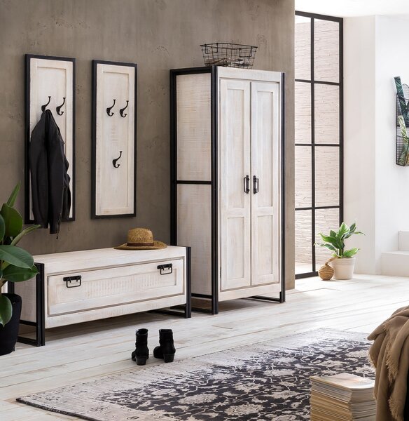 Sob nábytek - Bílý předsíňový set masiv mango a kov White Rocco III - STM-18000-92