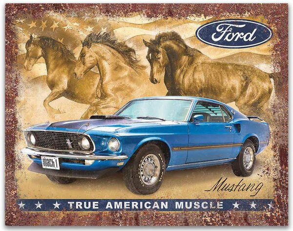 Plechová cedule Ford Mustang True American Muscle 40 cm x 32 cm