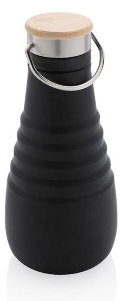 Nepropustná skládací silikonová lahev 600 ml, XD Design, černá