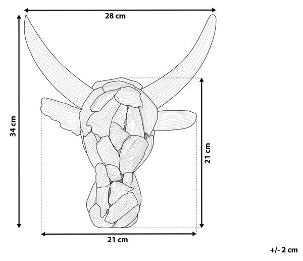 Nástěnná figurka Býk BULL HEAD Teakové dřevo 34 cm Hnědá
