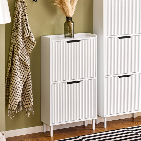 SoBuy FSR177-W Vyklápěcí botník se 2 dvířky Botník Úzký botník Bílá 50x90x19 cm